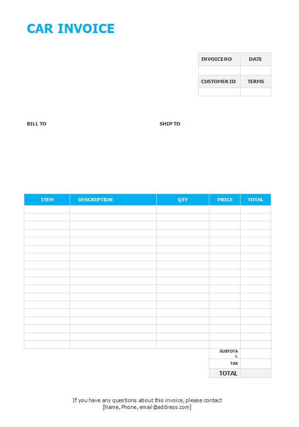 Free Car Invoice Template PSD template
